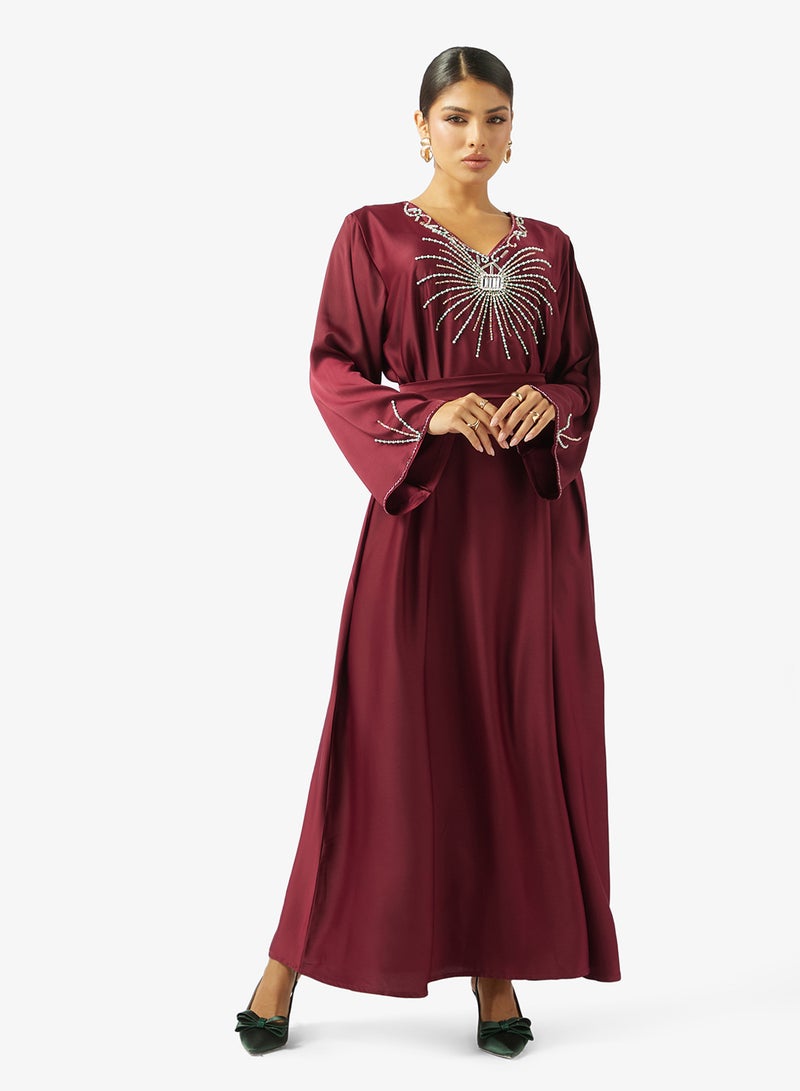 hayas closet Embellished Belted Jalabiya - Image 1